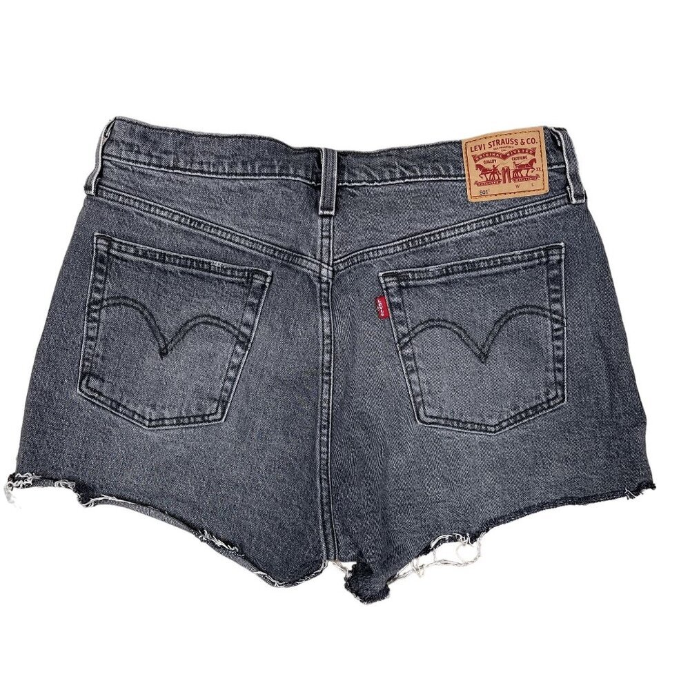 Levis 501 Shorts Womens 32‎ Button Fly Black Faded Cut Off High Rise